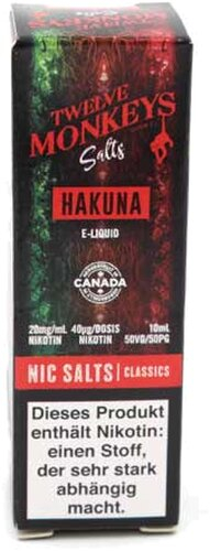 Twelve Monkeys Hakuna Nic Salt 10ml Twelve Monkeys Hakuna Nic Salt 10ml