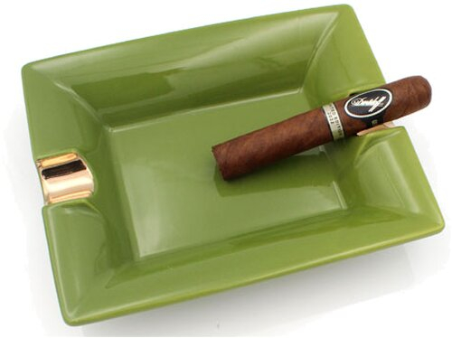 Tycoon Zigarrenascher Keramik 2 Ablagen grün-gold