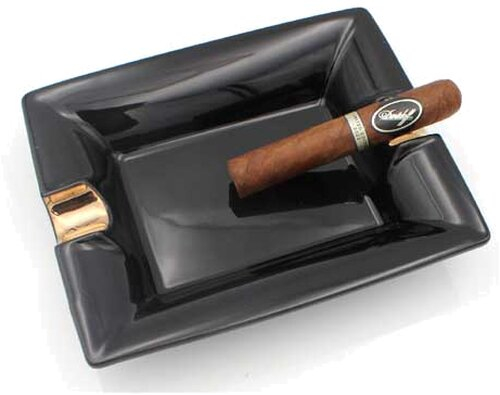 Tycoon Zigarrenascher Keramik 2 Ablagen schwarz-gold