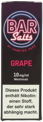 Vampire Vape Bar Salts Grape Nikotinsalz Liquid 10mg Vampire Vape Bar Salts Grape Nikotinsalz Liquid 10mg