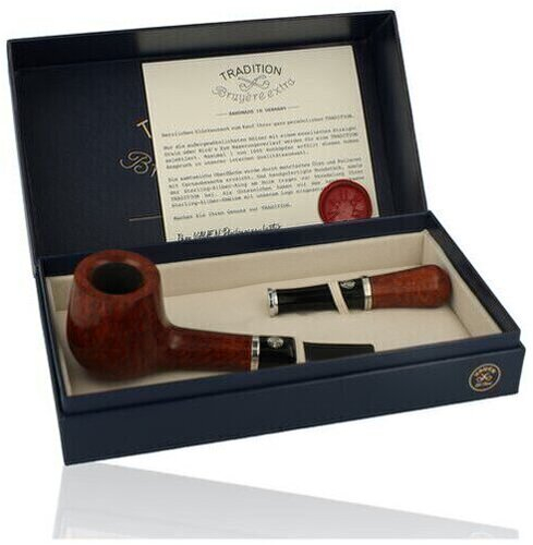 Vauen Pfeife Tradition Weißpunktqualität Bruyere extra Braun Glatt 075 mit Zertifikat und Pfeifenstopfer