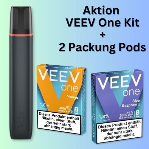 Aktion VEEV One Kit + 1 Packung Pods Blue Raspberry + 1 Packung Mango