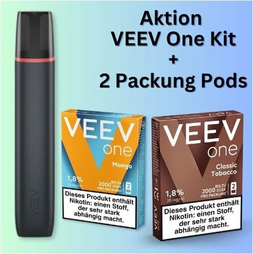 Aktion VEEV One Kit + 1 Packung Pods Classic Tobacco + 1 Packung Mango