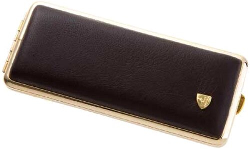 vom Hofe Zigaretten Etui, Leder, dunkelbraun mit Goldrand vom Hofe Zigaretten Etui, Leder, dunkelbraun mit Goldrand