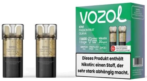 Vozol Switch Pro Prefilled Pod 2 x 2ml Kiwi Passion Fruit Guava 20mg Vozol Switch Pro Prefilled Pod 2 x 2ml Kiwi Passion Fruit Guava 20mg