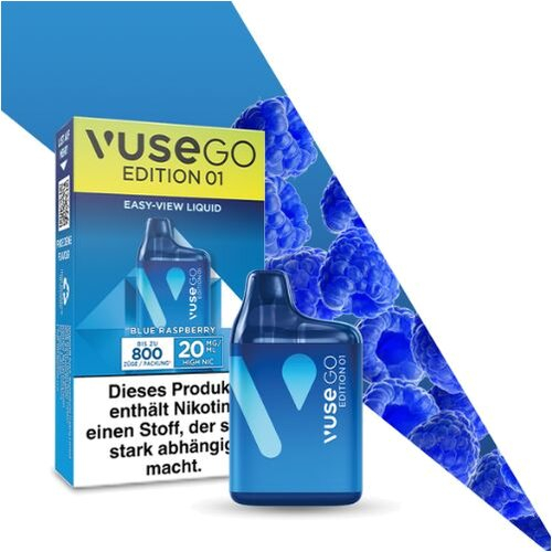 Vuse Go EDITION 01 BLUE RASPBERRY Einweg E-Zigarette 20mg EASY-VIEW LIQUID Vuse Go EDITION 01 BLUE RASPBERRY Einweg E-Zigarette 20mg EASY-VIEW LIQUID