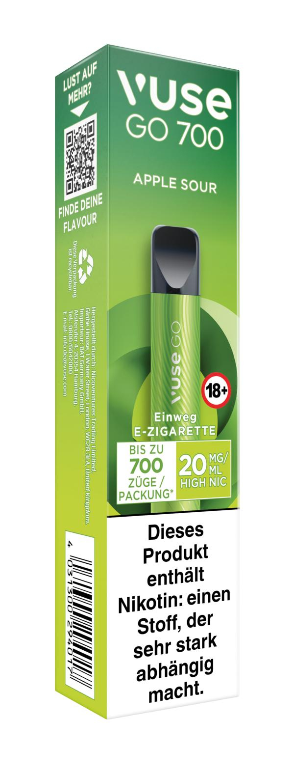 Vuse Go 700 Einweg E-Zigarette Apple Sour 20mg/ml Nikotin Vuse Go 700 Einweg E-Zigarette Apple Sour 20mg/ml Nikotin
