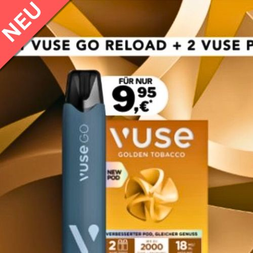 Aktion Vuse Go Reload + 1 Packung Golden Tobacco Pods