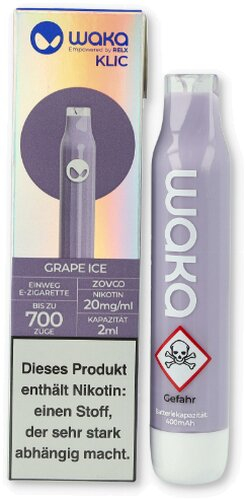 Waka Klic Einweg E-Zigarette Grape Ice 20mg Waka Klic Einweg E-Zigarette Grape Ice 20mg