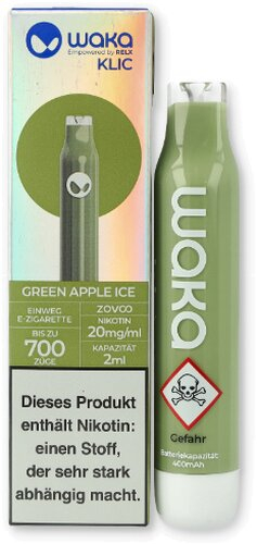 Waka Klic Einweg E-Zigarette Green Apple Ice 20mg Waka Klic Einweg E-Zigarette Green Apple Ice 20mg
