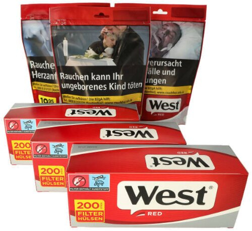 West Tabak Sparpaket 3 x 65g + 3 x 200er Hülsen