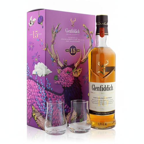 Whisky Set Geschenkkiste mit Glenfiddich Whisky 40% Vol. 700ml und zwei Gläser