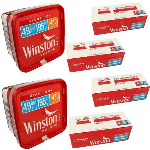 Winston 330g Tabak Sparpaket ( 2 x Winston 165g & 4 x 250 Stück Winston Extra Hülsen ) Winston 330g Tabak Sparpaket ( 2 x Winston 165g & 4 x 250 Stück Winston Extra Hülsen )