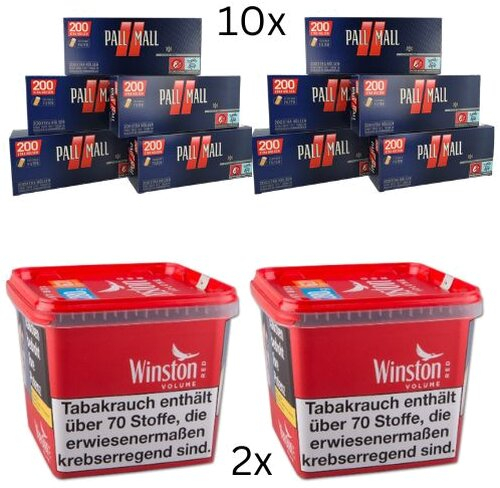 Winston 520g Tabak & Pall Mall Hülsen Sparpaket (2 x Winston 260g & 10 x 200 Stück Pall Mall Hülsen)