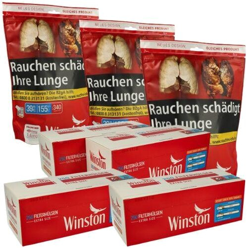 Winston 585g Tabak Sparpaket ( 3 x Winston 195g & 4 x 250 Stück Winston Extra Hülsen )