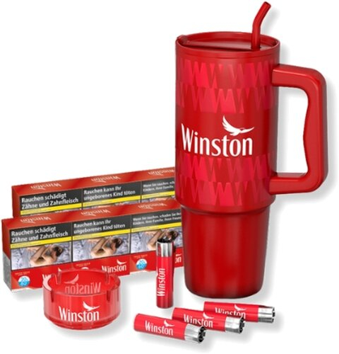 Winston Aktionspaket 2x Winston Red 6XL Gebinde 4x Clipper 1x Glasaschenbecher 1x Trinkbecher