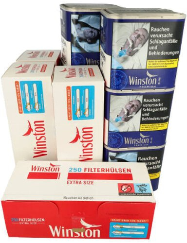 Tabak Sparpaket Winston  (6x Winston blau 60g) + (4 x Winston Extra Hülsen 250Stk.)