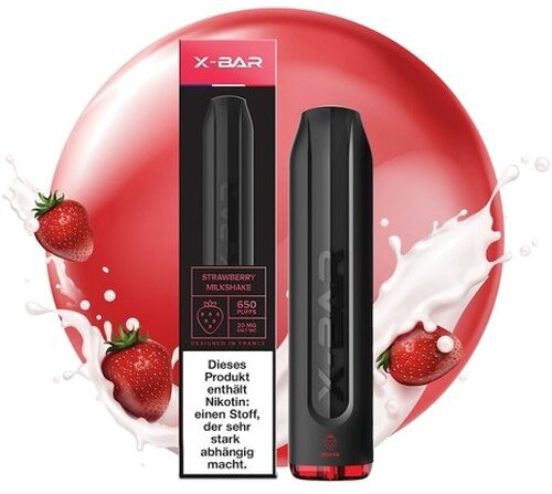 X-Bar Einweg E-Shisha Strawberry Milkshake 20mg ca. 650 Züge