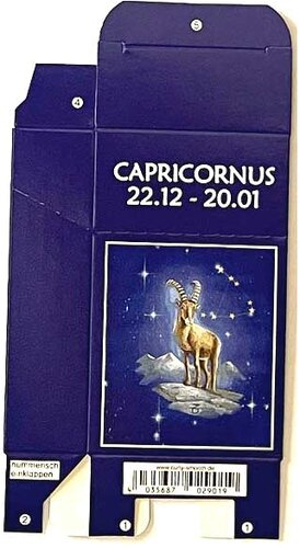 Zigaretten-Faltschachtel Sternzeichen Capricornius/Steinbock Motiv 20er