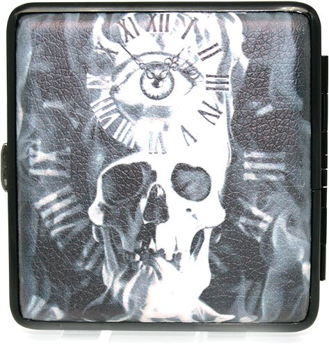 Zigarettenetui Skull mit Uhr, mit Flaschenöffner Zigarettenetui Skull mit Uhr, mit Flaschenöffner