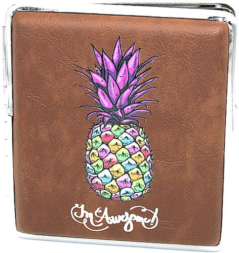 Zigarettenetui für ca. 20 Zigaretten, Lederoptik, Motiv Ananas I´m Awesome, bunt