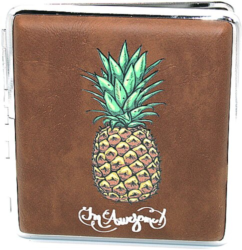 Zigarettenetui für ca. 20 Zigaretten, Lederoptik, Motiv Ananas I´m Awesome, gelb