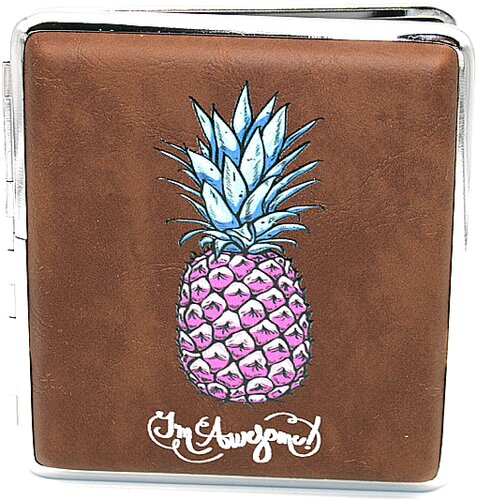 Zigarettenetui für ca. 20 Zigaretten, Lederoptik, Motiv Ananas I´m Awesome, pink