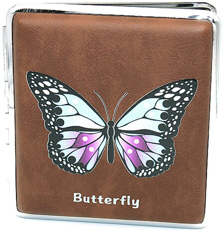 Zigarettenetui für ca. 20 Zigaretten, Lederoptik, Motiv Butterfly blau-lila