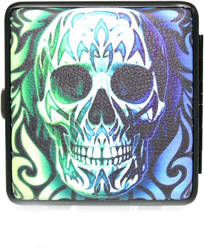 Zigarettenetui Skull bunt, mit Flaschenöffner Zigarettenetui Skull bunt, mit Flaschenöffner