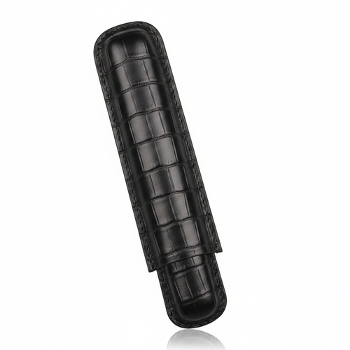 Zigarren Schiebe-Etui Krokoprägung Schwarz Leder