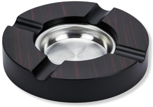 Zigarrenascher rund Ebony Finish matt mit Metalleinsatz Höhe 3cm Durchmesser 16cm