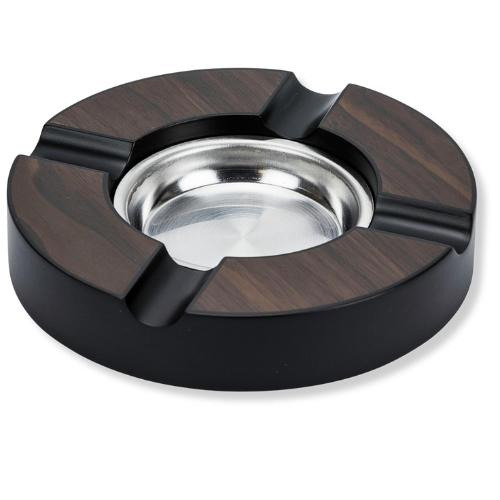 Zigarrenascher rund Walnut Finish matt mit Metalleinsatz Höhe 3cm Durchmesser 16cm