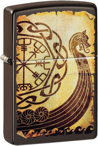 ZIPPO Braun Matt Viking Ship