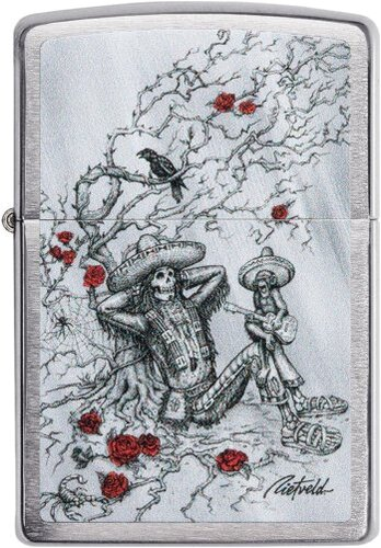ZIPPO chrom Skelet und Rosen