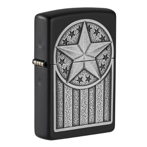 Zippo Feuerzeug American Metal Black Matte Emblem Design Schwarz/Silber Zippo Feuerzeug American Metal Black Matte Emblem Design Schwarz/Silber