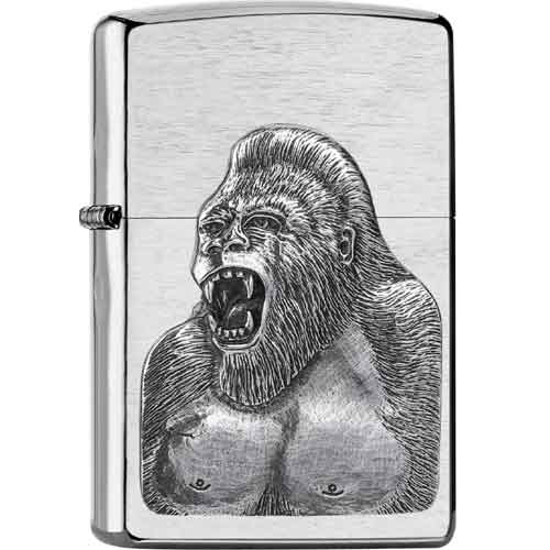 Zippo Feuerzeug chrom gebürstet Plakette Gorilla Zippo Feuerzeug chrom gebürstet Plakette Gorilla