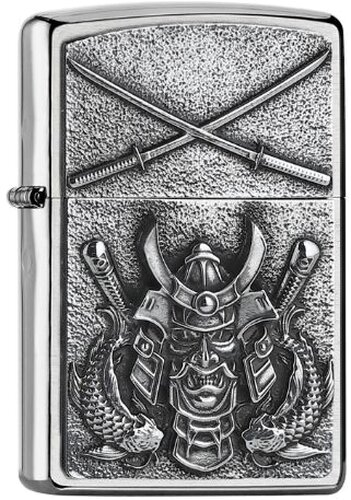 Zippo Feuerzeug Chrom gebürstet Plakette Samurai Zippo Feuerzeug Chrom gebürstet Plakette Samurai