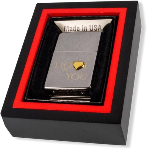 Zippo Feuerzeug chrom poliert Emblem Herz I LOVE YOU