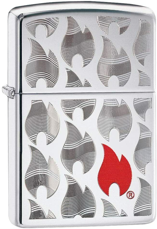 Zippo Feuerzeug Flames Design Chrom/Rot Zippo Feuerzeug Flames Design Chrom/Rot