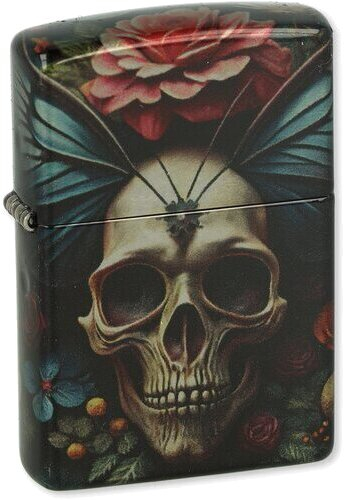 Zippo Feuerzeug Floral Skull Design 540 Trumbled Chrome
