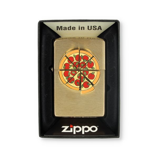 Zippo Feuerzeug Foodie Pizza Messing gebürstet