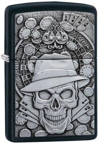 Zippo Feuerzeug Gambling Skull Schwarz Matt