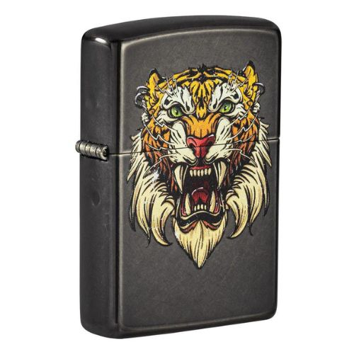 Zippo Feuerzeug Sabretooth Tattoo Design Gunmetal/Gelb