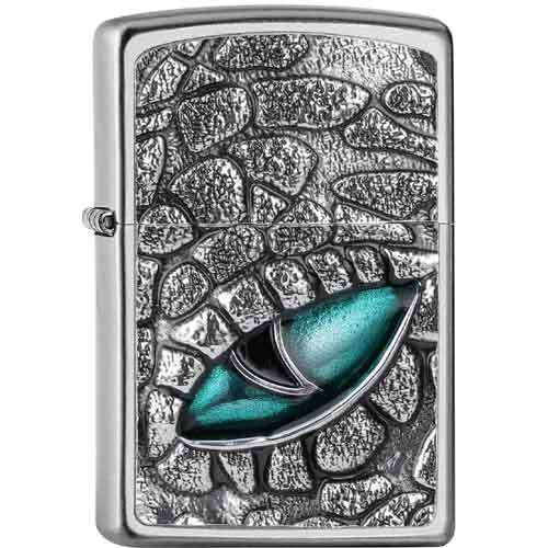 Zippo Feuerzeug satin finish Plakette color Kroko Eye Zippo Feuerzeug satin finish Plakette color Kroko Eye