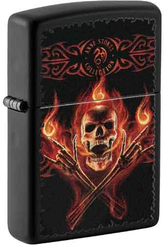 Zippo Feuerzeug schwarz color Anne Stoke Flaming Skull