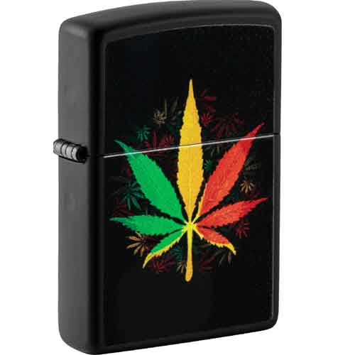 Zippo Feuerzeug schwarz color Rasta Cannabis Design Zippo Feuerzeug schwarz color Rasta Cannabis Design