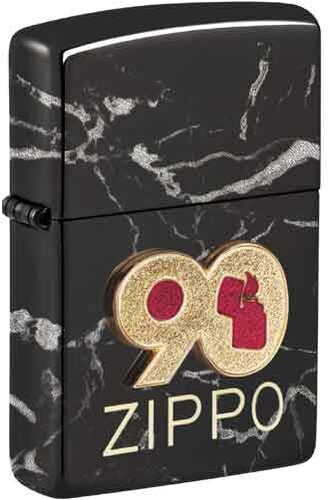 Zippo Feuerzeug schwarz Emblem gold 90th Anniversary