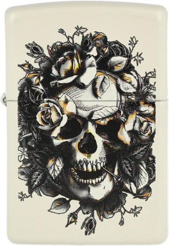 Zippo Feuerzeug Skull and Roses weiß matt