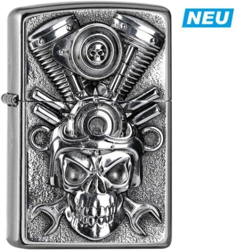 Zippo Feuerzeug Street Plakette V2 Engine Skull Zippo Feuerzeug Street Plakette V2 Engine Skull