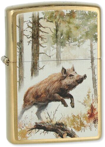 Zippo Feuerzeug Wild Boar Design Brushed Brass